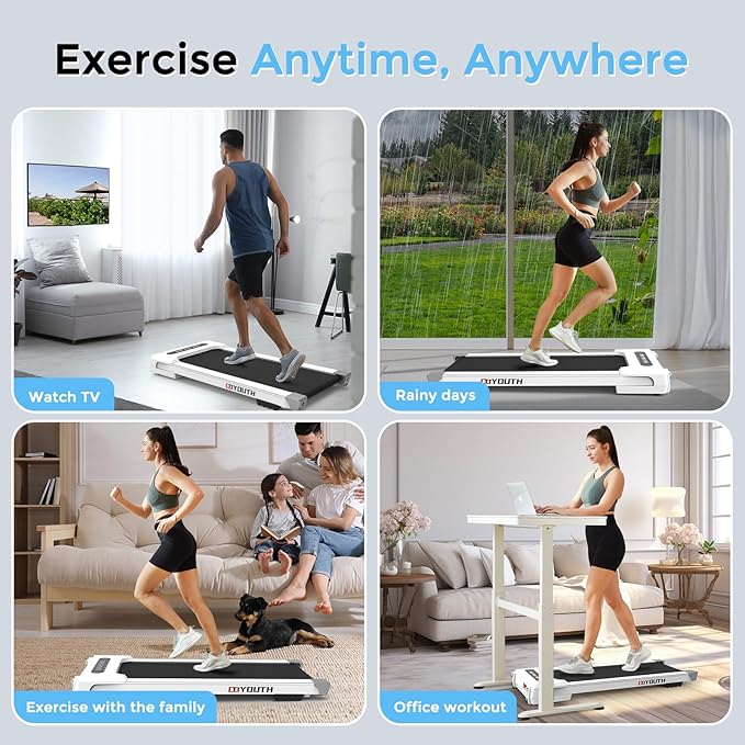 GOYOUTH Walking Pad Treadmill, Under Desk Treadmill for Home Office, Wide Belt Compact Treadmills 300 lbs Capacity, 2.25HP Shock-Absorbing Walking Jogging Running Machine Remote Included