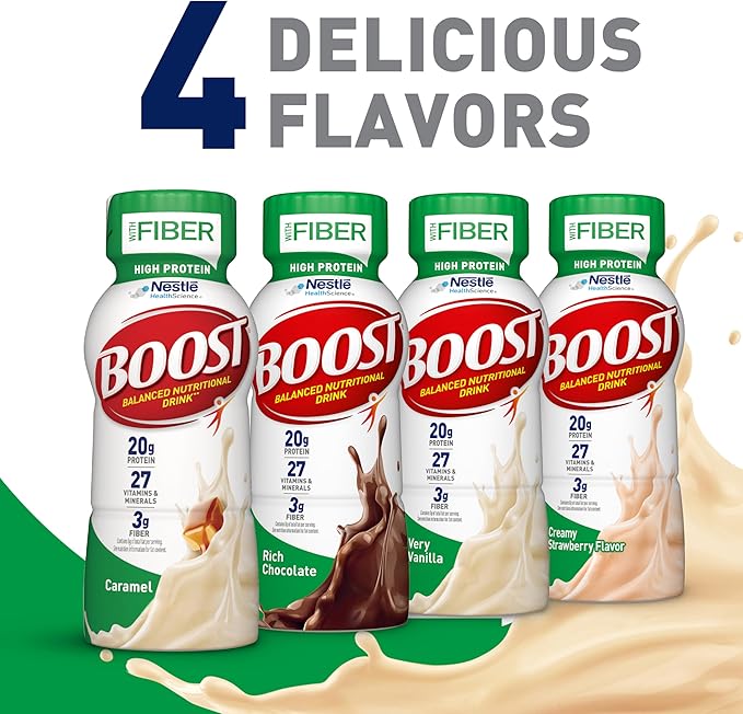 BOOST High Protein with Fiber Ready to Drink Complete Nutritional Drink, Rich Chocolate, 8 fl oz Bottle, 24 Pack
