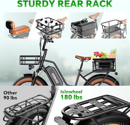 2 Seater Electric Bike, 48V 20AH(𝟗𝟔𝟎𝐖𝐇) Large Removable Battery, 𝟏𝟑𝟎𝟎𝐖 Peak Motor, 20"x 4.0" Fat Tire Ebike for Adults, 80+Miles Max,30+MPH, City Couple E Bike for All Terrain