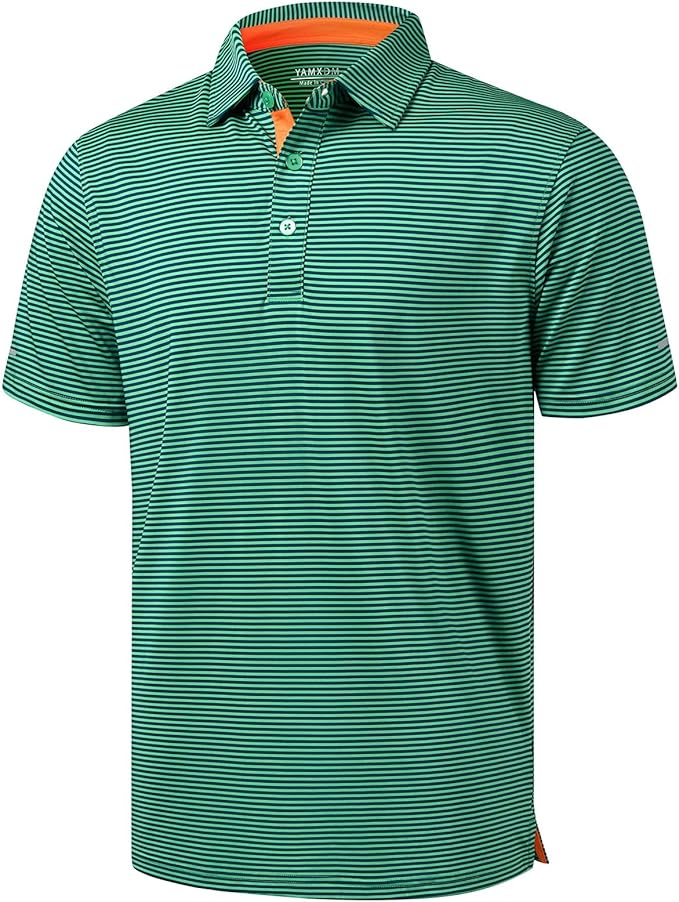 Golf Shirts for Men - Moisture Wicking Short Sleeve Performance Sport Casual Striped Collared Mens Polo Shirt