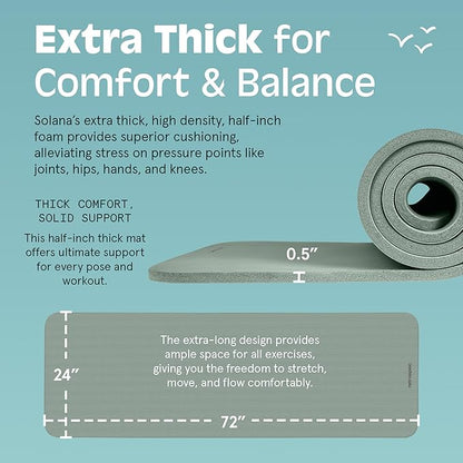 Retrospec Solana Yoga Mat 1/2" Thick w/Nylon Strap for Men & Women - Non Slip Exercise Mat for Yoga, Pilates, Stretching, Floor & Fitness Workouts