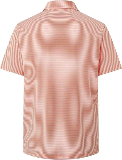 Golf Shirts for Men - Moisture Wicking Short Sleeve Performance Sport Casual Striped Collared Mens Polo Shirt