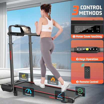 Walking Pad Treadmill with Desk Workstation, 10% Incline Foldable Treadmill with Handrail, 300lbs Capacity, 3 Control Methods, 8 in 1 Folding Treadmills for Home Office