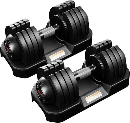 52LBS Single/Pair Adjustable Dumbbells Set Premium Rubber Coated Dumbbell Set with Secure Locking Mechanism for Safe & Customizable Strength Training