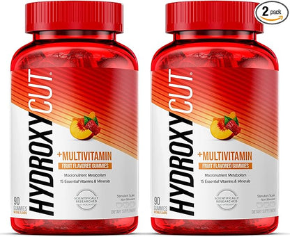 Hydroxycut Gummies (Pack of 2) - 99% Caffeine Free - Metabolize Carbs, Proteins & Fats - Includes 15 Essential Vitamins & Minerals - for Women & Men