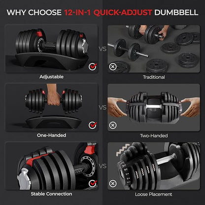 Yaheetech Adjustable Dumbbell Set 28/40/52.5/90LBS Adjustable Dumbbells Fast Adjust Dumbbell Weight Set with Anti-Slip Handle and Tray for Men/Women Home Gym Strength Training Equipment Single/Pair