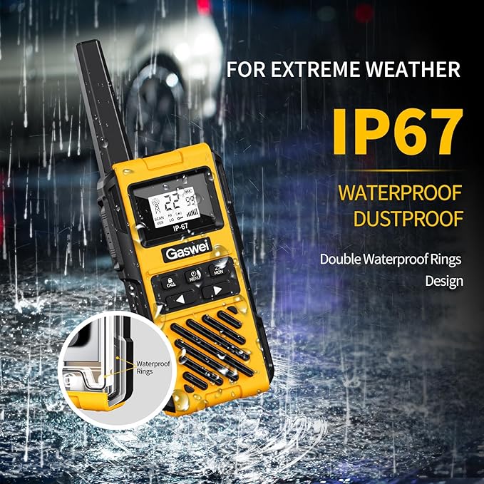 G1pro IP67 Waterproof Floating Walkie Talkies Long Range for Adults,Heavy Duty Two Way Radio with Double Watch,FM Radio,VOX,USB-C,SOS & NOAA Weather Alerts,Rechargeable Lithium Battery(4 Pack)