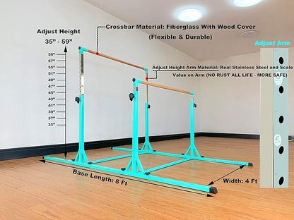 Gymnastics Double Horizontal Bars 3Play Parallel Bars Uneven Bars Gymnastics Training Kip Bar with 304 Stainless Steel Regulating Arms & Fiberglass Rail for Indoor Outdoor Home Club Use