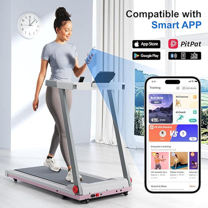 Treadmill with 5% Incline, 300lbs Capacity Folding 15 HP Small Treadmills for Home Portable Running Treadmill with Handles Quiet Brushless Dual Cushion System, Electric Compact Treadmil