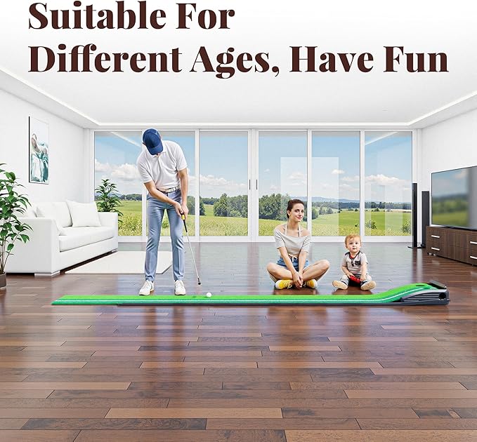 Golf Putting Green Indoor Putting Mat Golf Practice Green for Indoor Training Matt Set with Auto Ball Return, Men's Gifts Accessories for Golfers, Home Office Backyard Use, with 3 Balls
