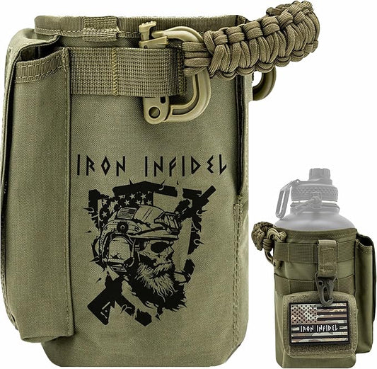 Iron InfideI Battle Bottle Sleeve - 64 oz and 32 oz Water Bottle Sleeve Only for Half Gallon 1L Steel Water Bottle | Rugged Cover with Molle for Versatile Design with Storage for Phone, Wallet & Keys