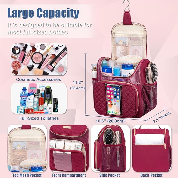Large Toiletry Bag for Women Men,Portable Shower Caddy For College Dorms,Gym Shower Bag for Women, Quick Dry Hanging Toiletry Bag Bathroom Accessories Bag for Traveling, Camping Essentials
