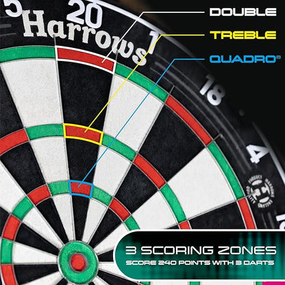 Harrows Dart Board Quadro I Unique and Exclusive 3 Scoring Zones I Ultimate Challenge 240 Maximum Score I Darts Board with Ultra Thin Knife Wire I Compatible with Dart Board Stand, Dart Board Lighting