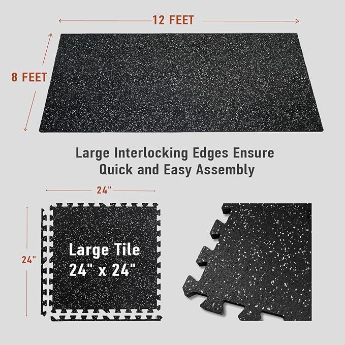 0.56in Thick 96 Sq Ft Exercise Equipment Mats 24 Tiles 24 x 24in