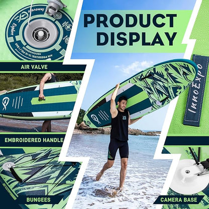 InnoExpo 11' Inflatable Stand Up Paddle Boards with Premium Accessories, Wide Stable SUP Paddle Board Design, Non-Slip Comfort Deck for Youth & Adults