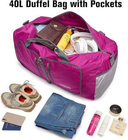 G4Free 40L/65L Foldable Duffel Bag, Water-Repellent Travel Backpack, Lightweight Carry Bag for Overnight Weekender Sports Men Women