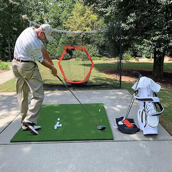 Golfguru Golf Mat, 5x4ft/5x5ft Dense Elite Golf Hitting Mats Practice with 10 Balls, 9 Tees, Heavy Duty Artificial Hitting Training Matt for Backyard Driving Chipping Indoor Outdoor Simulators