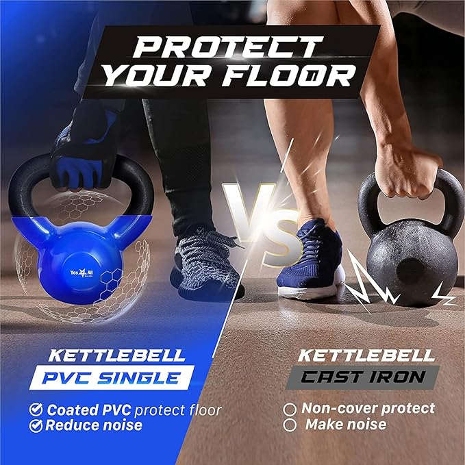 Yes4All 5-100 LB Kettlebells Vinyl Coated Cast Iron for Dumbbell Weights Exercises, Gym, Fitness, Full Body Workout Equipment Push up, Grip and Strength Training