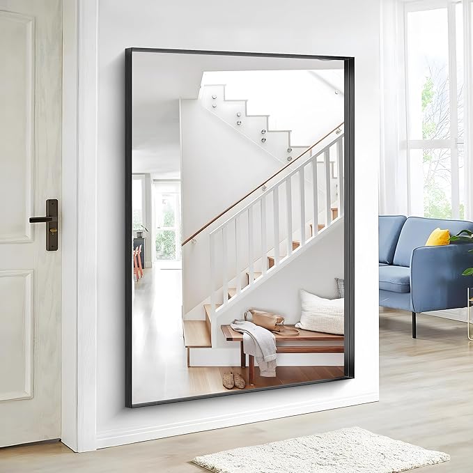 Black Bathroom Mirror, 60x40 Inch Rectangular Framed Mirror, Large Wall Mounted Bathroom Vanity Mirror Over Sink for Bedroom,Restroom, Living Room, Hangs Vertically or Horizontally