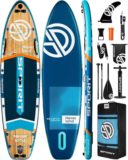 11'6×35" Super Wide Inflatable Stand Up Paddle Board, Ultra Stable SUP Board for Adults, 450lb Capacity with Shoulder Strap, 100L Backpack, Removable US Fin, Floating Paddle, Safety Leash