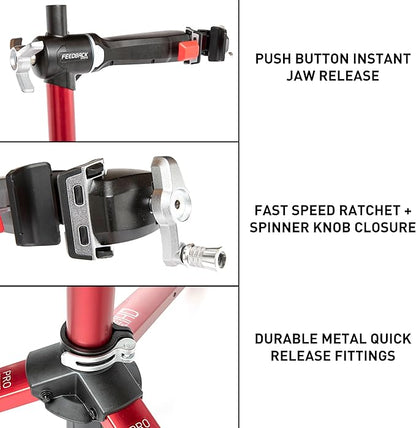 FEEDBACK SPORTS | Pro Mechanic HD (Heavy Duty) Bike Repair Stand | Lightweight, Stable Bicycle Workstand W/Tripod Base | Red