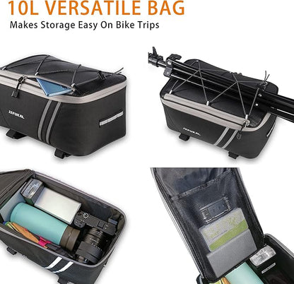 JXFUKAL Rear Bike Rack Bag with Rain Cover, 7L/9L/10L/12L Waterproof Bicycle Ebike Saddle Bag Cycling Pannier Trunk Carrier with Reflector & Adjustable Cord for Commuter Travel Outdoor