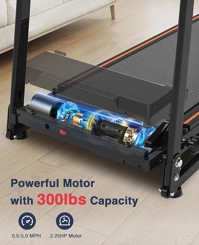 Redliro Walking Treadmill with Long Handrails – Treadmill for Seniors 300 lbs Capacity – Foldable, Lightweight with Wheels, Cup & Phone Holder – Recovery Machine for Home or Apartment