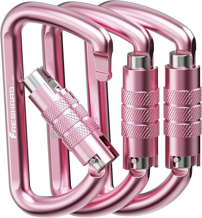 FresKaro 3inch 12kN-2698lbs Auto Locking Carabiner Clips, Solid D Shape, Heavy Duty 7075 Aluminum, Lightweight 1.09oz, Rust Proof, for Hammock, Hiking, Dog Leash, Keychain etc., Multi-Colors