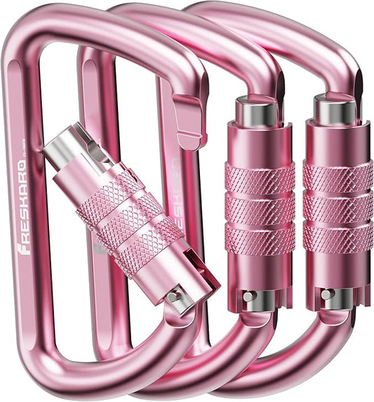 FresKaro 3inch 12kN-2698lbs Auto Locking Carabiner Clips, Solid D Shape, Heavy Duty 7075 Aluminum, Lightweight 1.09oz, Rust Proof, for Hammock, Hiking, Dog Leash, Keychain etc., Multi-Colors