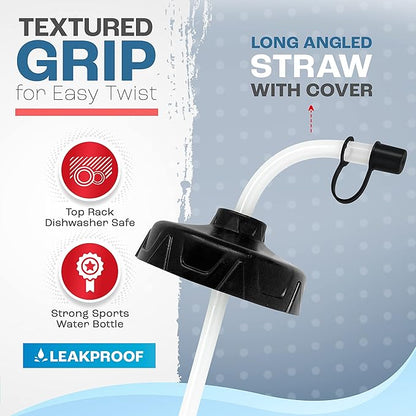 50 Strong 1 Liter Water Bottle with Straw – 18-Pack Easy-Squeeze Sports Bottles with Long Straw & Built-In Finger Grip – BPA-Free & Made in USA – Ideal for Hockey & Team Sports