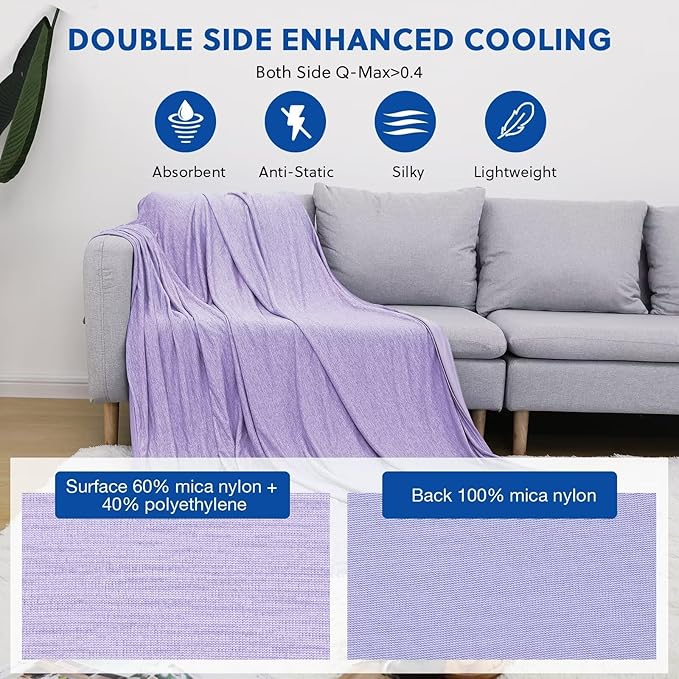 HOMFINE Cooling Blankets for Hot Sleepers - Summer Blanket Thin Lightweight Breathable Soft Double Side Enhanced Cooling for Bed Couch Sofa, Keep Cool for Night Sweats (Purple, 50 x 70 inches)
