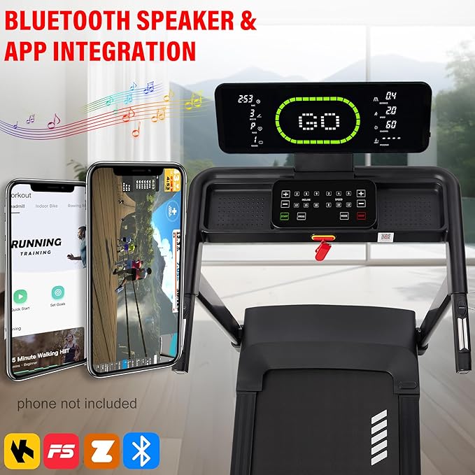 ECHANFIT Heavy Duty Treadmill for Home, 20% Auto Incline Treadmill 400 LB Capacity, 20" Wide Deck, 0.6-12 MPH, LED Display, Bluetooth Speaker, Foldable with App