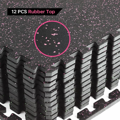 0.56 Inch Thick Gym Flooring for Home Gym 48 Sq 12 Pcs 24 x 24in Tile,