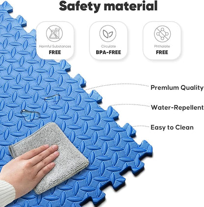 Home Gym Mat, Puzzle Exercise Mat, EVA Interlocking Foam Floor Tiles for Home Workout Equipment and Kids' Play Areas - Black, 24 in x 24 in x ½ in - 16 Tiles (Black, 16 Pack, 64 SQ FT)