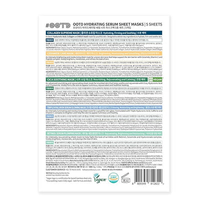 Hydrating Sheet Mask Starter Kit Variety Pack for Skin Care, Dry, Ance, Sensitive Skin, Korean Vegan Facial Sheet Mask for Men & Women, Collagen, Cica, Ceramide, Hyaluron, Retinol 5EA