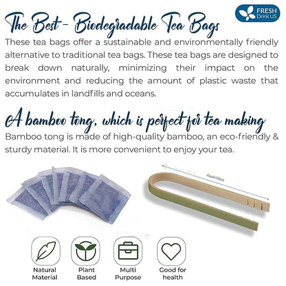 FreshDrinkUS, Premium 35 Butterfly Pea Tea Bags, 100% Natural and Pure from Butterfly Pea Flowers, Hand-made, Made With Natural Materials-Corn Fiber Tea Bag, Sugar/Caffeine/Gluten Free, Vegan