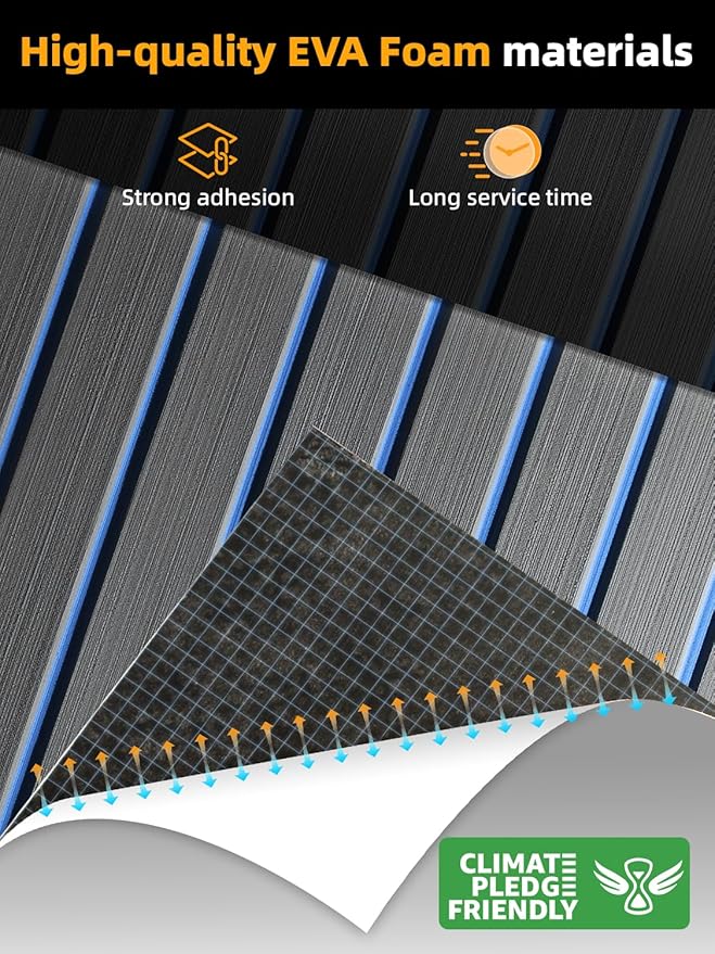 FOCEAN Boat Flooring EVA Foam Boat Decking Faux Teak Marine Flooring Boat Mat Boat Carpet Sheet for Motorboat RV Yacht Kayak Surfboard, 94.5"x 47.2"/35.4"/23.6"/15.7"