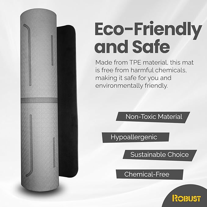 Robust Non-Slip Yoga Mat with Strap, 1/4" Thick TPE Eco-Friendly Workout Mat for Yoga with Position Lines and Texture Surface, Gym Mat for Women, Men, Pilates and Exercises Anti-Tear Sweat-Proof Exercise Mat