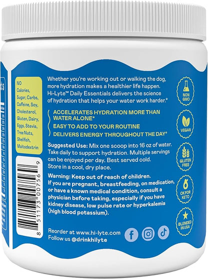 Hi-Lyte Daily Essentials - Electrolytes Powder Mix - Unflavored - Sodium, Potassium, Magnesium, Vitamins - Hydration Support for Daily Wellness, Fasting, Keto - No Sugar, No Carbs, Clean Ingredients