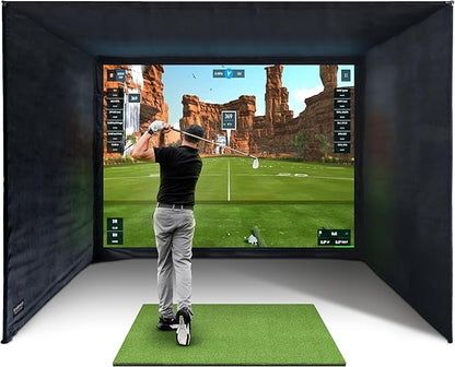 Golf Simulator Enclosure with Impact Display Projection Screen, use with All Golf Launch Simulators and Monitors.