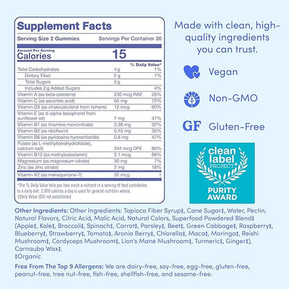 FIRST DAY Vitamins for Teens - Teen Multi Vitamins for Girls & Boys 12-17, Organic Fruit & Veggie Blend - 12 Key Nutrients: Vitamins A, B1, B2, B6, B9, B12, C, D3, E, K2-60 Day Supply