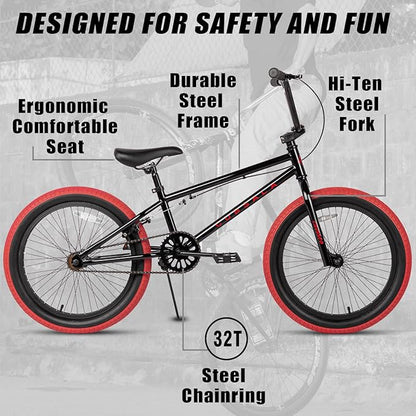 Freestyle BMX Bike, 18 20 Inch Kids Bicycle for 5-13 Years Old Kids and Beginner Level Rider, Multiple Colors