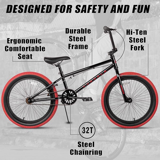 Freestyle BMX Bike, 18 20 Inch Kids Bicycle for 5-13 Years Old Kids and Beginner Level Rider, Multiple Colors