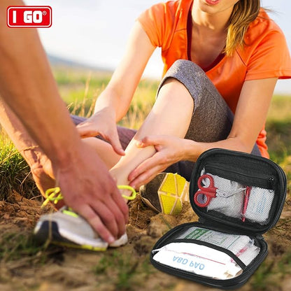 I GO 85 Pieces Hard Shell Mini Compact First Aid Kit, Small Personal Emergency Survival Kit for Travel Hiking Camping Backpacking Hunting Marine Car