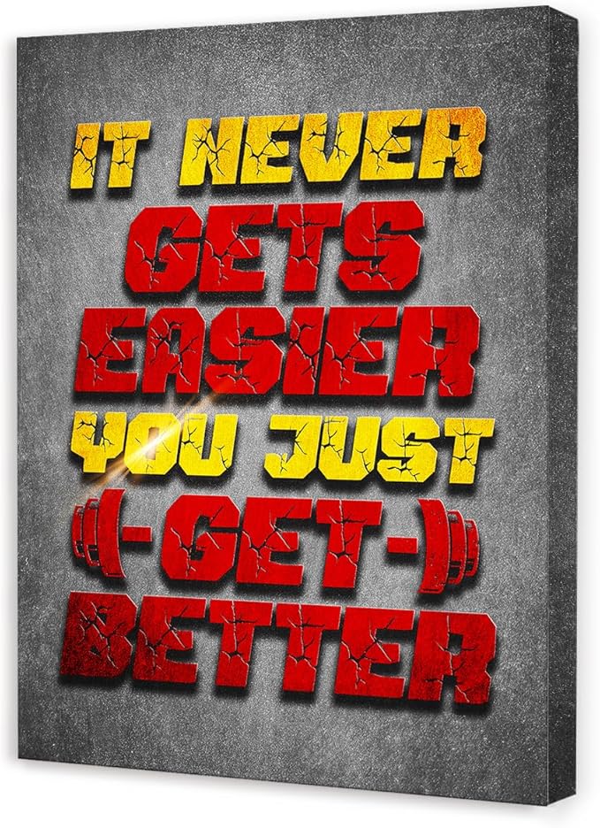 Gym Quotes Wall Art,Inspirational Workout Wall Decor,It Never Gets Easier You Just Get Better Canvas Wall Art for Home Gym Exercise Fitness Room