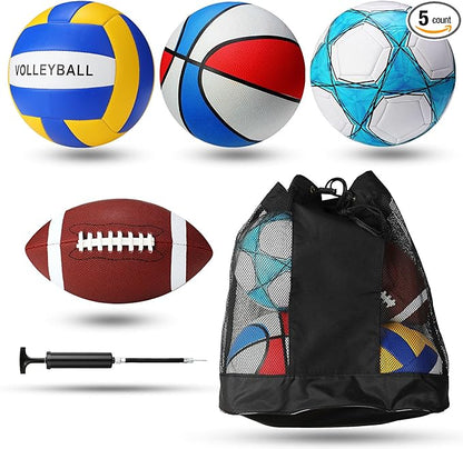 Jerify 4 Pcs Sport Balls Set Official Size Athletic Balls Include Soccer, Football, Basketball, Volleyball for Indoor Outdoor Game Teens Youth Adult Operation Christmas Ball Gifts