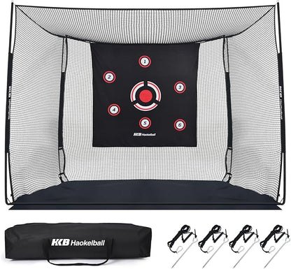 Haokelball Golf Hitting Cage,10x8x6ft Golf Practice Net with Target Cloth & Carry Bag, Heavy-Duty Golf Cage Net for Backyard, Indoor & Outdoor
