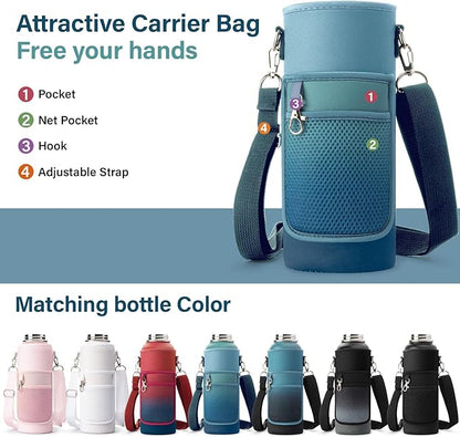 Insulated Water Bottle | Thickened Stainless Steel Vacuum Metal | Portable Sports Water Jug for Gym and Hiking with Straw, Carrier Bag, Handle Strap | BPA-Free 40 oz