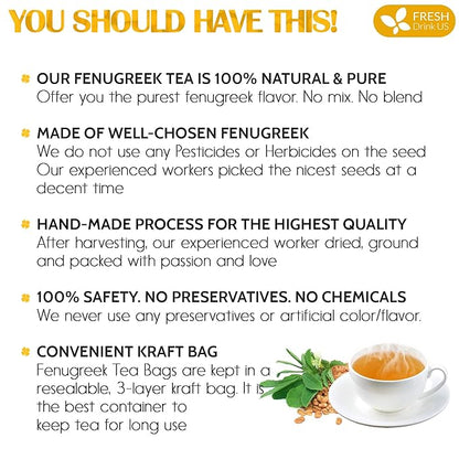 FreshDrinkUS, Premium 75 Fenugreek Tea Bags, 100% Natural & Pure from Fenugreek. Fenugreek Herbal Tea. Made with Natural Material Tea Bags. No Sugar, No Caffeine, No Gluten, Vegan.