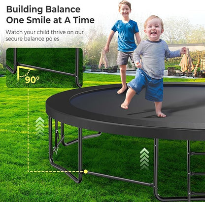 10 12 14 15 16FT Outdoor Trampolines for Kids and Adults, Pumpkin Trampoline with Curved Poles, Recreational Trampoline with Basketball Hoop and Safety Enclosure Net for Kids and Adults